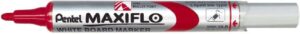 Pentel Maxiflo Rotulador para Pizarra Blanca - Regulacion del Flujo de Tinta - Punta de Bala - Ancho de Linea 2mm - 50% de Materiales Reciclados - Color Rojo