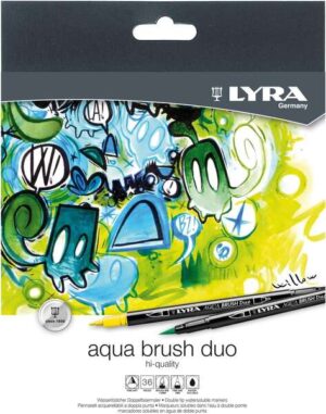 Lyra Aqua Brush Duo Pack de 36 Rotuladores de Doble Punta - Trazos 2 y 4mm - Tinta Base de Agua - Colores Surtidos