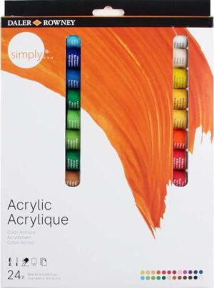 Daler Rowney Simply Pack de 24 Pinturas Acrilicas 12ml - Secado Rapido - Optima Cobertura - Mezclables - Colores Surtidos