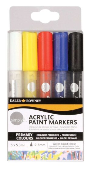 Daler Rowney Simply Pack de 5 Rotuladores Acrilicos - Secado Rapido - Base de Agua - Colores Surtidos