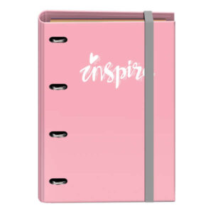 Dohe Serie Pastel Carpeta de 4 Anillas Formato A4 con Recambio de 100 Hojas - 4 Separadores de Colores - Cierre con Goma Elastica - Anillas de 35mm - Color Rosa Pastel