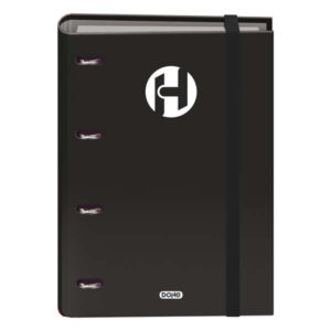 Dohe Serie Icon Carpeta de 4 Anillas Formato A4 con Recambio de 100 Hojas de 90 gr y 4 Taladros - Cierre con Goma Elastica - Anillas de 35mm - Color Negro