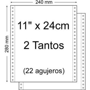 Papel Continuo 11" x 240mm - Juego de 2 Tantos - Envase de 1.500 Unidades - Color Blanco