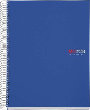 Miquel Rius Notebook8 Cuaderno de Espiral Formato A4 - 200 Hojas de 70 gr Microperforadas con 4 Taladros - Cubiertas de Polipropileno - Cuadricula 5x5 - Color Azul