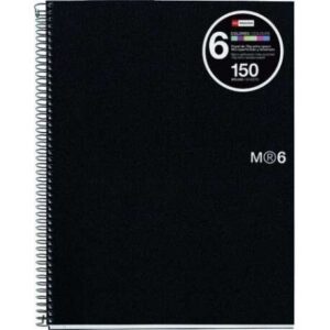 Miquel Rius Notebook6 Cuaderno de Espiral Formato A5 - 150 Hojas de 70gr Microperforadas con 2 Taladros - Cubiertas de Polipropileno - Cuadricula 5x5 - Color Negro