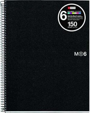Miquel Rius Notebook6 Cuaderno de Espiral Formato A4 Horizontal 7mm - 150 Hojas de 70gr Microperforadas con 4 Taladros - Cubiertas de Polipropileno - Color Negro