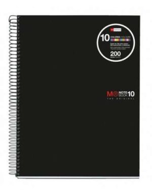 Miquel Rius Notebook10 Cuaderno de Espiral Formato A4 - 200 Hojas de 70gr Microperforadas con 4 Taladros - Cubiertas de Polipropileno - Cuadricula 5x5 - Color Negro