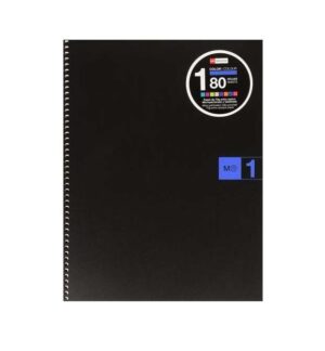 Miquel Rius Notebook1 Cuaderno de Espiral Formato A4 - 80 Hojas Microperforadas con 4 Taladros - Cuadricula 5x5 - Banda de las Hojas Azul - Cubiertas de Polipropileno - Color Negro