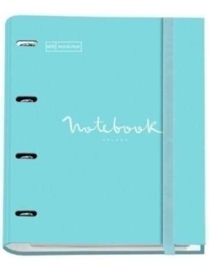 Miquel Rius Emotions Carpebloc 5 Archivador de 4 Anillas Formato A4 + Recambio de 100 Hojas con Banda en 5 Colores - Cubiertas de Carton Forrado - Cierre con Goma Elastica - Color Azul Cielo