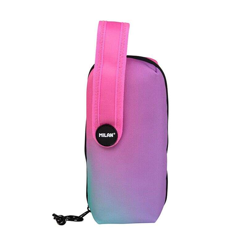 Milan Sunset Pink Pack de 4 Estuches Portatodo con Contenido de Serie - Contenido: Goma de Borrar, 2 Sacapuntas, Lapiz de Grafito HB, 3 Boligrafos Capsule, Regla de 15cm, 12 Lapices de Colores Ergo y 12 Rotuladores