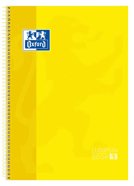 Oxford Europeanbook 1 Cuaderno Espiral Formato A4+ Cuadriculado 5x5mm - 80 Hojas - Banda de Color - Tapa Extradura Brillante - Color Amarillo