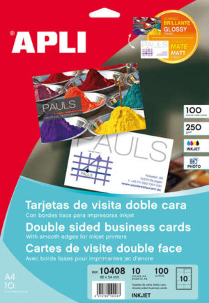 Apli Tarjetas de Visita Doble Cara Brillante 250g 10 Hojas