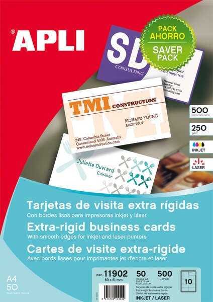 Apli Tarjetas de Visita Cantos Rectos Mate 250g 50 Hojas