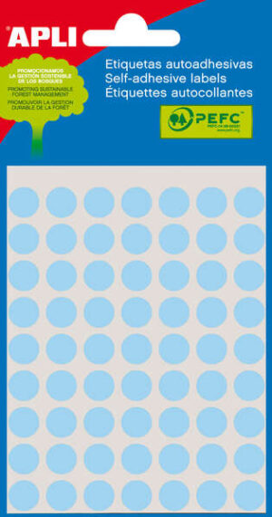 Apli Minibolsa de 315 Etiquetas Redondas Ø 10mm - 5 Hojas por 63 Etiquetas - Adhesivo Permanente - Color Azul