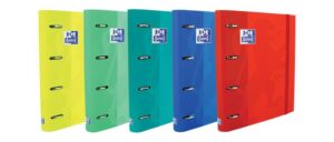 Oxford Europeanbinder Touch Carpeta de 4 Anillas Formato A4+ con Recambio Cuadriculado 5x5mm y 4 Taladros - Tapa Tacto Suave - Cierre con Goma Elastica - Colores Surtidos
