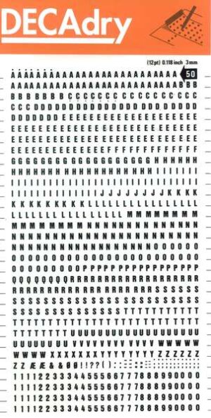 Apli Letras y Numeros Transferibles - 3mm - 888 Caracteres - Negros