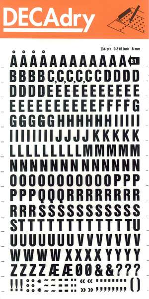 Apli Letras Transferibles Mayusculas Negras 8mm - Facil Aplicacion - 263 Caracteres - Resistente al Agua - Versatil - Negro