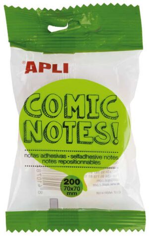 Apli Notas Adhesivas Comic 70x70mm - Bloc 200 Hojas - 4 Colores Surtidos - Fluorescentes