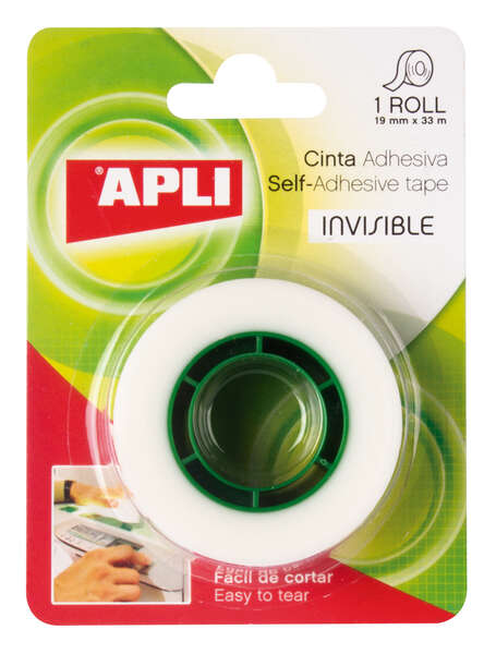 Apli Cinta Adhesiva Invisible 19mm x 33m - Facil de Cortar - Resistente - Ideal para Uso en Oficina - Transparente
