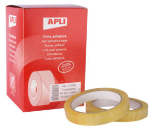 Apli Cinta Adhesiva Transparente 15mm x 66m - Resistente al Agua y a la Intemperie - Facil de Cortar con las Manos - Ideal para Manualidades y Embalaje Transparente