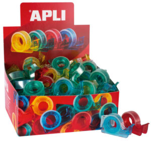 Apli Porta Cinta School con Cinta Adhesiva Transparente - 15mm x 10m - Facil de Usar y Transportar - Ideal para Estudiantes y Oficinas - Transparente