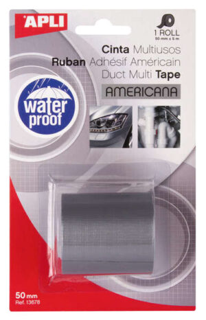 Apli Cinta Americana Multiusos 50mm x 5m - Resistente al Agua y a la Intemperie - Adhesivo Fuerte y Duradero - Color Gris
