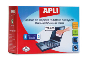 Apli Toallitas de Limpieza para Equipos Electronicos - Propiedades Antiestaticas - Incluye 20 Sobres con Toallita Humeda y Seca - sin Alcohol
