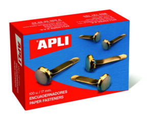 Apli Caja de 100 Encuadernadores Metalicos 12mm sin Arandela - Aptos para todo tipo de Documentos - Ideales para Encuadernar y Manualidades - Color Dorado