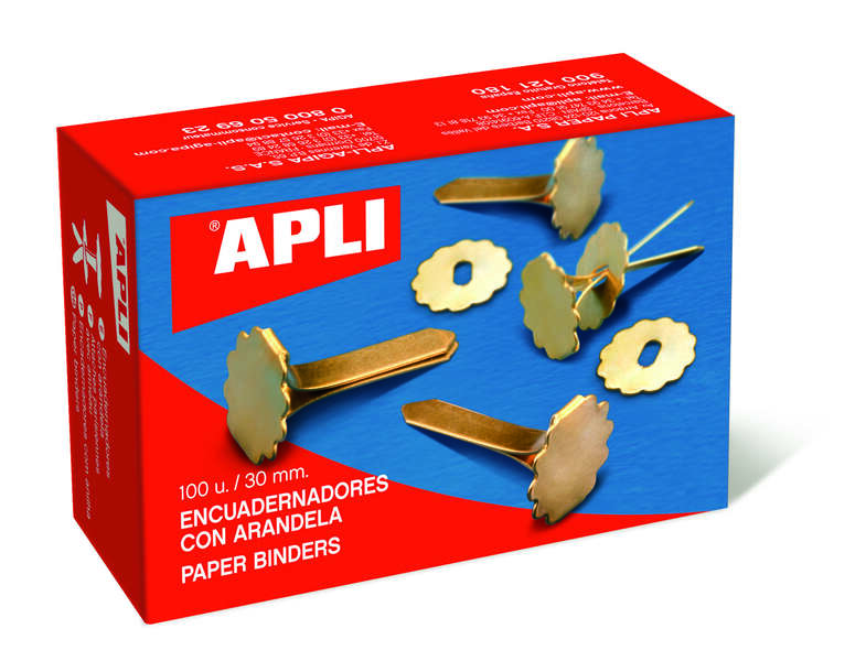 Apli Pack de 100 Encuadernadores Metalicos con Arandela 18mm - Aptos para todo Tipo de Documentos - Incluyen Arandela para Embellecer y Evitar Rozaduras