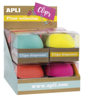 Apli Fluor Collection Expositor de Clips - Ø 70x60 mm - 8 Dispensadores en 4 Colores - Tapa Magnetica "Soft Touch" - Incluye 50 Clips