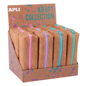 Apli Kraft Collection Estuche Compacto con Cremallera de Colores Pastel - Medidas 185x75x55mm con Gran Capacidad, Flexibilidad y Resistencia - Facil de Limpiar y Resistente al Agua