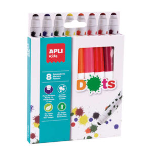 Apli Kids Dots Pack de 8 Rotuladores Punta Redonda Bloqueada de Ø 7.5mm - Facilmente Lavables - Capuchon Anti Asfixia- Colores Surtidos