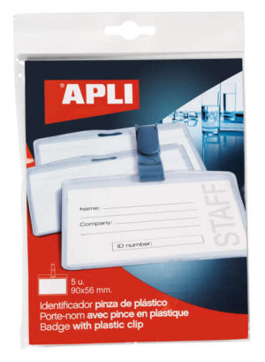 Apli Identificador con Pinza de Plastico para Tarjetas de Visita - Tamaño 90 x 56mm - Ideal para Ferias y Convenciones - Uso en Hospitales, Seguridad y Supermercados