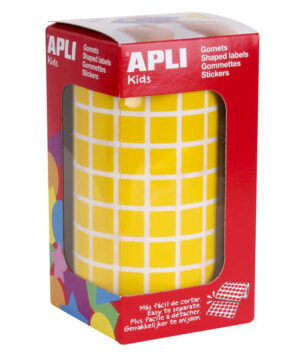Apli Gomets Cuadrados Amarillos - 10x10mm - 59 Hojas Pretroqueladas - 6372 Gomets por Rollo - Ideal para Escuelas y Talleres Infantiles - Normas EN-71 y FSC - Adhesivo Base Agua - Materiales 100% Reciclables