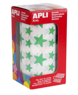 Apli Gomets Estrella Verde - 12.5mm y 19.5mm - Adhesivo Permanente - 2360 Gomets por Rollo - Ideal para Escuelas y Talleres Infantiles