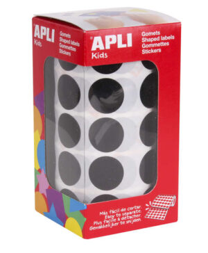 Apli Pack de 1.770 Gomets Redondos Ø 20mm - Adhesivo Permanente Base de Agua - Libre de Disolventes - Color Negro
