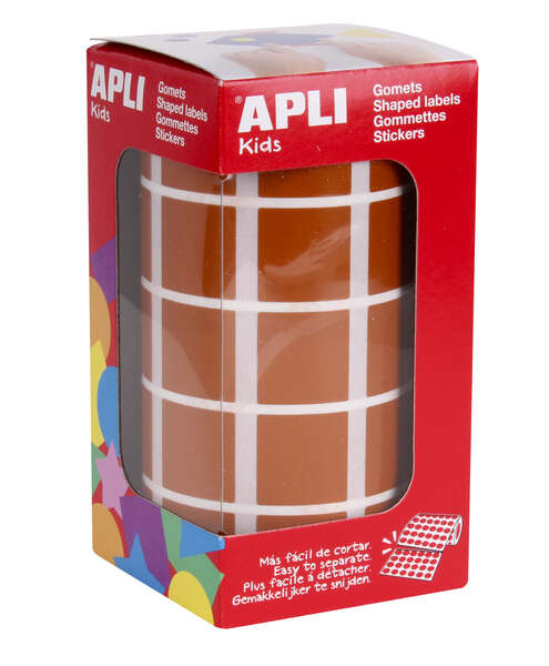 Apli Gomets Cuadrados Marrones - 20x20mm - 59 Hojas Pretroqueladas - 1770 Gomets por Rollo - Ideal para Actividades Infantiles - Normas EN-71 y FSC - Adhesivo Base Agua - Materiales 100% Reciclables