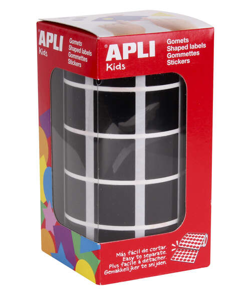 Apli Gomets Cuadrados Negros 20x20mm - 59 Hojas Pretroqueladas - 1770 Gomets por Rollo - Ideal para Desarrollar Habilidades y Capacidades en Niños - Cumple con Normas de Calidad y Seguridad