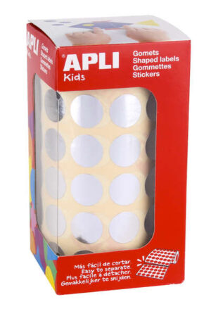 Apli Gomets Redondos Plata Metalizado Ø 15mm - 59 Hojas Pretroqueladas - 2832 Gomets por Rollo - Desarrolla Psicomotricidad Fina