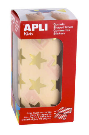 Apli Gomets Estrella Oro Metalizado - Tamaño 19.5mm - Adhesivo Permanente - 1416 Gomets por Rollo - Ideal para Actividades Creativas con Niños