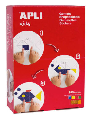 Apli Gomets Triangulares con Adhesivo Permanente - 3 Medidas: 10x8x8mm, 23x17x17mm y 33x23x23mm - 14000 Gomets por Caja - Ideal para Escuelas, Guarderias y Talleres Infantiles - Desarrolla la Psicomotricidad Fina y Habilidades Creativas