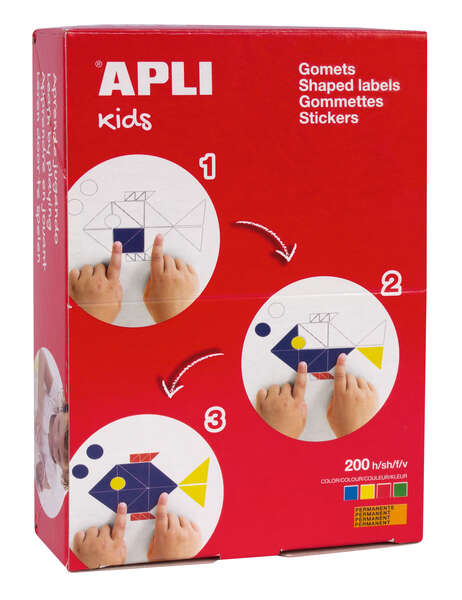 Apli Caja de 6.800 Gomets Rectangulares - 3 Medidas Diferentes 14x8mm, 24x12mm y 35x24mm - Adhesivo Permanente - Ideal para Escuelas Infantiles y Colegios - Colores Surtidos