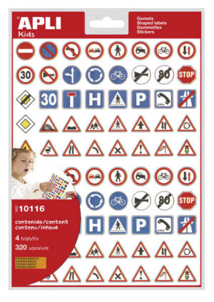 Apli Bolsa de Gomets Tematicos Las Señales de Trafico - 320 Gomets - Adhesivo Permanente - Desarrollados con Educadores - Ideales para Educacion Vial - Normas EN-71 Cumplidas