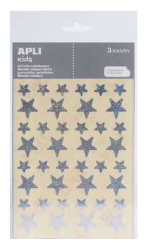 Apli Bolsa de Gomets Estrella - 12.5mm x 19.5mm - Holograficos con Adhesivo Permanente - 3 Hojas y 120 Gomets - Cumplen Normas EN-71 y FSC - Adhesivo Base Agua - Papeles ECF - Materiales 100% Reciclables