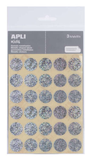 Apli Pack de 90 Gomets Redondos Ø 20mm - Adhesivo Permanente - Ideal para Escuelas Infantiles y Colegios - Color Plata