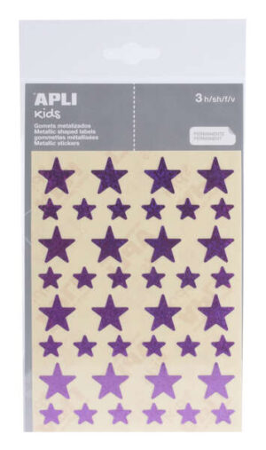 Apli Gomets Estrella Holograficos - Tamaño 12.5mm y 19.5mm - Adhesivo Permanente - 120 Unidades por Bolsa - Desarrollo de Habilidades y Creatividad - Color Lila