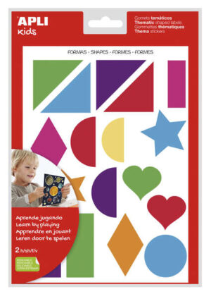 Apli Gomets Tematicos Formas Geometricas xL - 2 Hojas A4 (64 Gomets) - Desarrollados con Educadores - Adhesivo Removible - Tamaño xL sin Borde - Adhesivo Base Agua - Libre de Disolventes - Colorido
