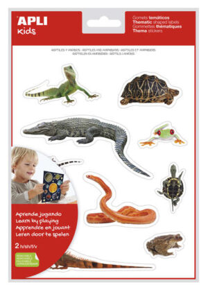 Apli Gomets Tematicos Realistas de Reptiles y Anfibios - 20 Gomets - Imagenes Realistas para Relacionar Animales - Adhesivo Removible - Adhesivo Base Agua - Libre de Disolventes - Descubre el Surtido