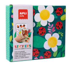 Apli Kids Juegos de Gomets Mariquita - 8 Laminas Ilustradas de 200G - 8 Hojas de Gomets Removibles Geometricos - Alto Valor Didactico - Caja de Carton con Diseño Exclusivo - Colorido