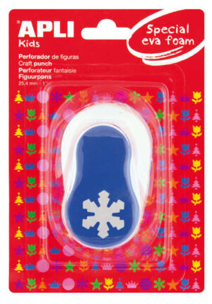 Apli Perforadora Copo de Nieve - Figura de 25.4mm - Perfora Papel, Carton, Cartulina y Goma Eva de Hasta 2mm - Deposito de Restos - Doble Uso - Ideal para Manualidades y Decoraciones - Color Blanco